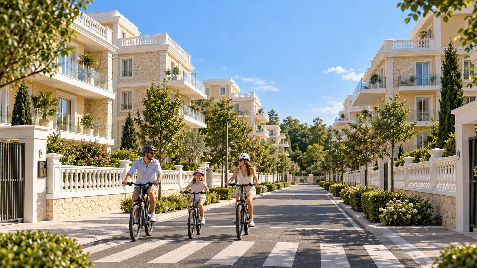 Famiglia in bicicletta tra le residenze