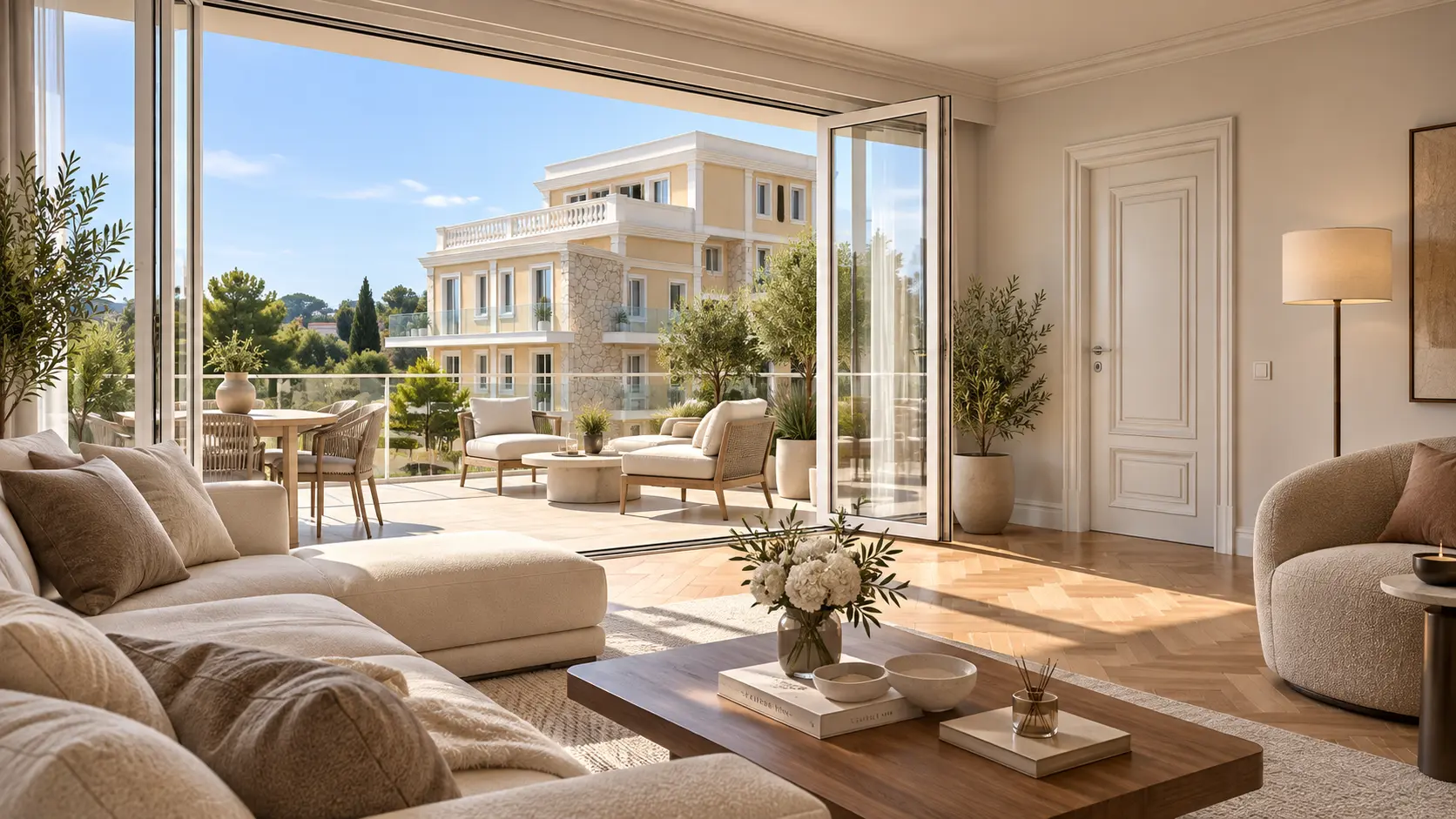 Living luminoso con terrazzo panoramico
